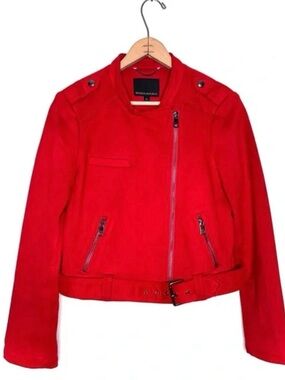 Banana Republic Red Moto-Style Belted Leather Jacket